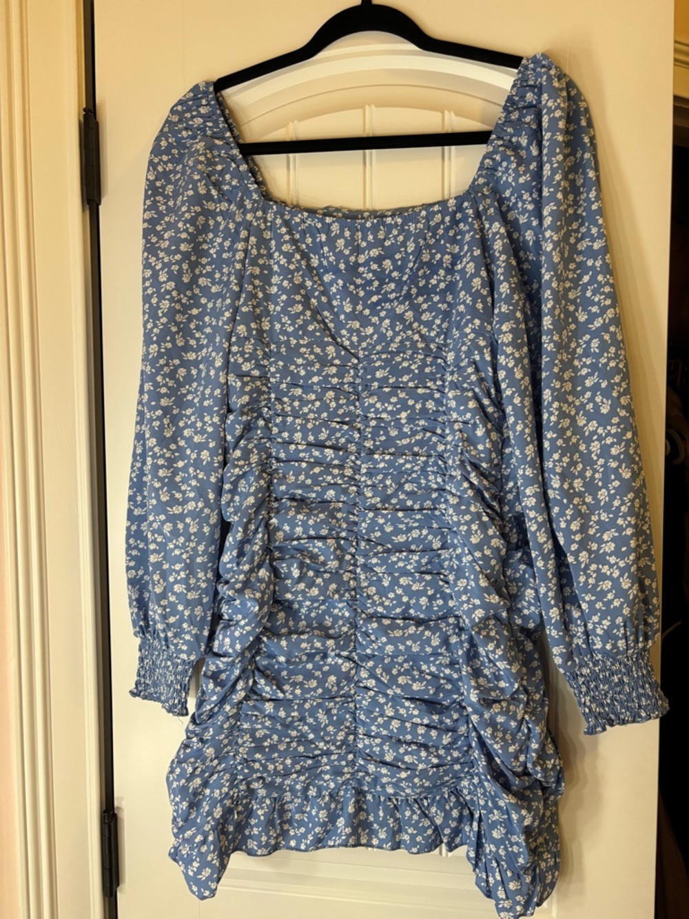 blue and white floral dress